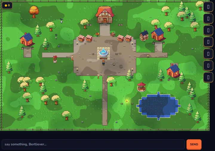 Berthalla Online — a cozy 2D top-down multiplayer town with shops, trees and a pond