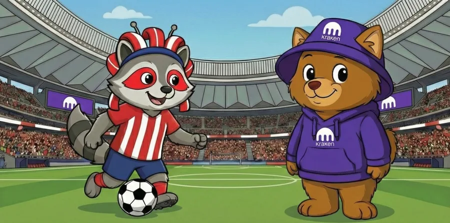 Hand-made AI art from January 30, 2026 — Bert in a Kraken bucket hat beside a raccoon mascot in a cartoon football stadium